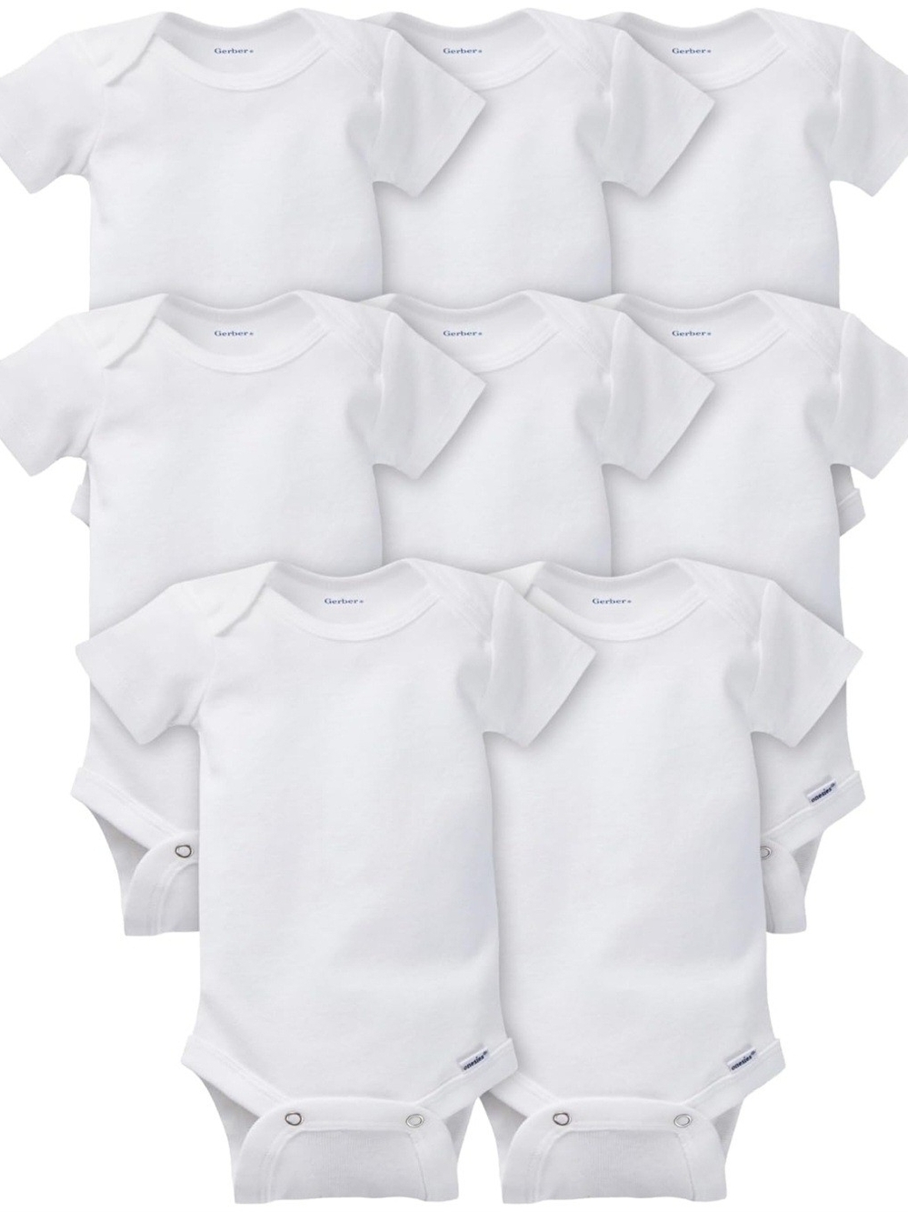 Gerber White Short-Sleeve Baby Onesies - 8 Pack